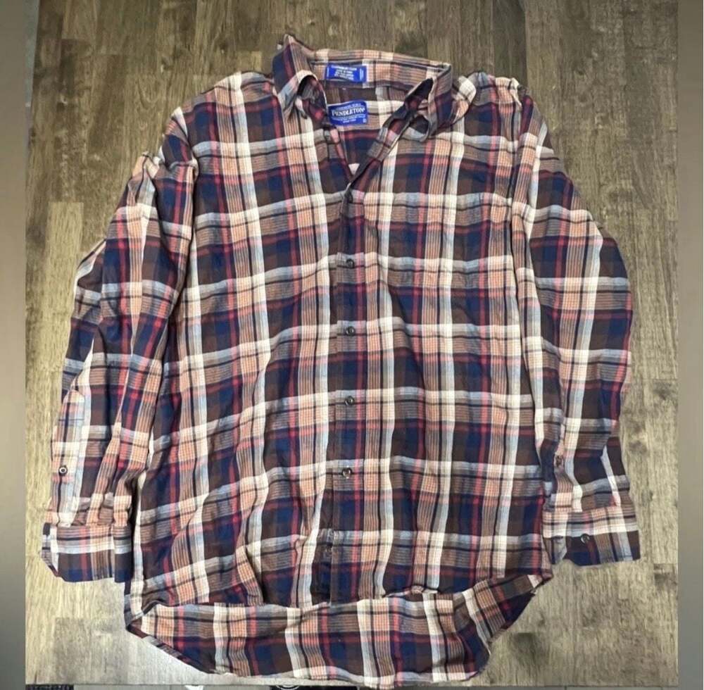 Pendleton Men's Plaid Button-Down Long Sleeve Shirt, 80% Pima  20% Merino Mens L
